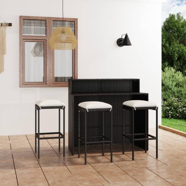 ARDEBO.de - 4-tlg. Gartenbar-Set mit Kissen Schwarz