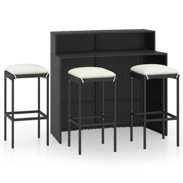 4-tlg. Gartenbar-Set mit Kissen Schwarz