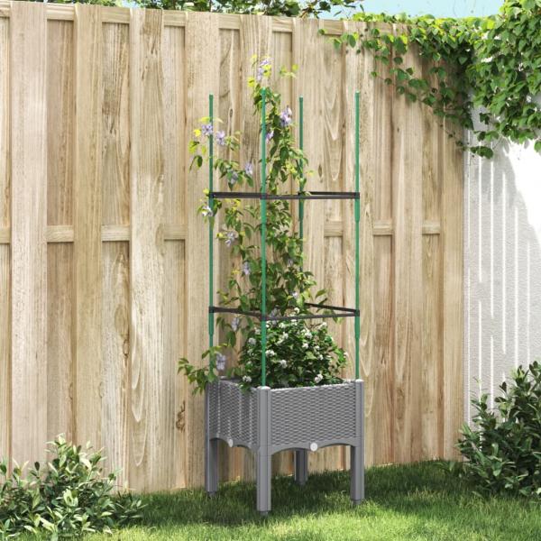 ARDEBO.de - Pflanzkübel mit Rankgitter Hellgrau 40x40x142,5 cm PP