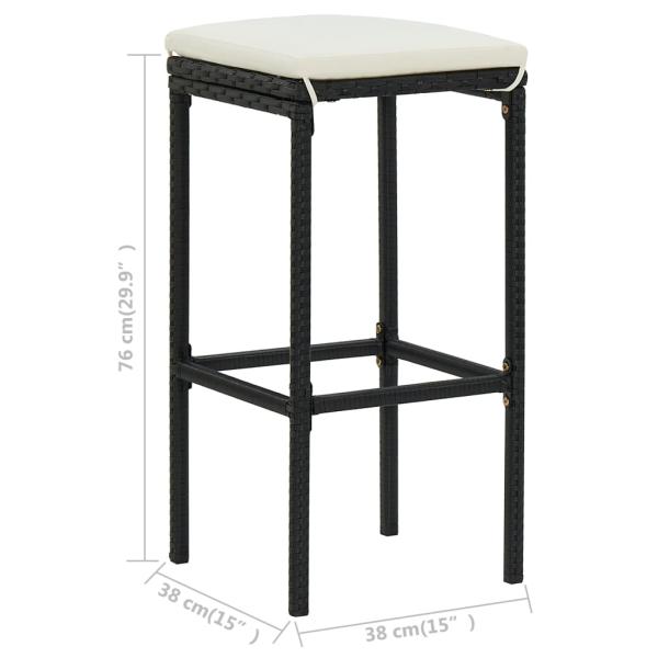Barhocker mit Kissen 3 Stk. Schwarz Poly Rattan