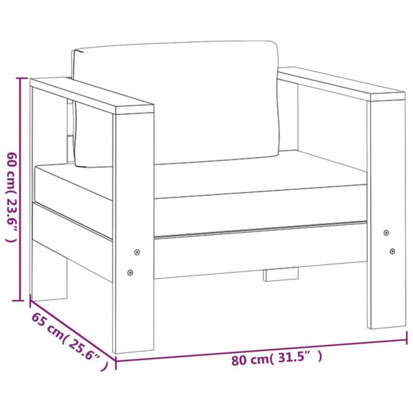 3-tlg. Garten-Lounge-Set mit Dunkelgrauen Kissen Massivholz