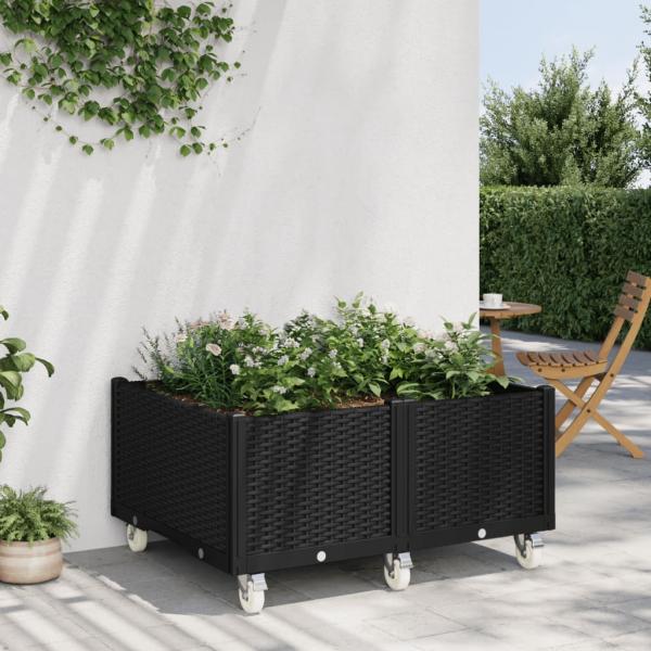 ARDEBO.de - Pflanzkasten mit Rollen Schwarz 100x80x54 cm PP