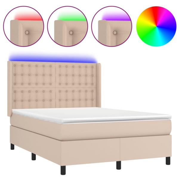 Boxspringbett mit Matratze & LED Cappuccino-Braun 140x190cm