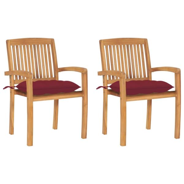 ARDEBO.de - Gartenstühle 2 Stk. mit Weinroten Kissen Massivholz Teak