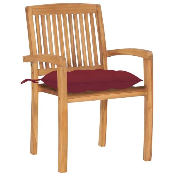 Gartenstühle 2 Stk. mit Weinroten Kissen Massivholz Teak