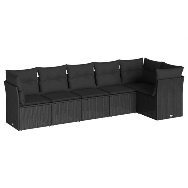 6-tlg. Garten-Sofagarnitur mit Kissen Schwarz Poly Rattan