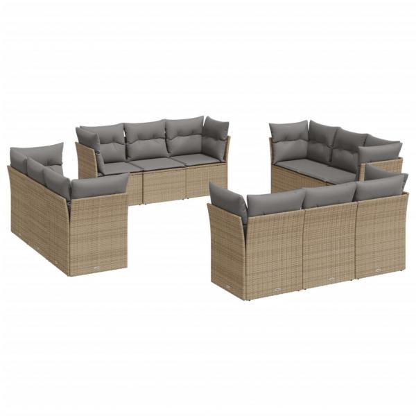 ARDEBO.de - 12-tlg. Garten-Sofagarnitur mit Kissen Beige Poly Rattan
