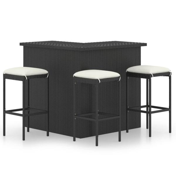 ARDEBO.de - 4-tlg. Gartenbar-Set mit Kissen Poly Rattan Schwarz