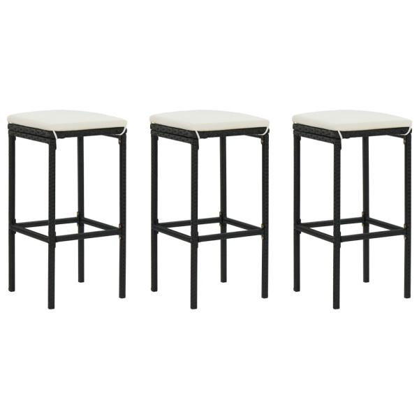 4-tlg. Gartenbar-Set mit Kissen Poly Rattan Schwarz