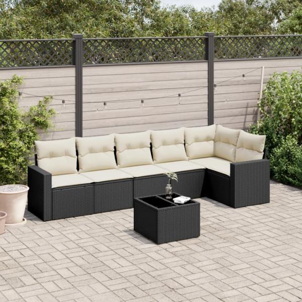 ARDEBO.de - 7-tlg. Garten-Sofagarnitur mit Kissen Schwarz Poly Rattan