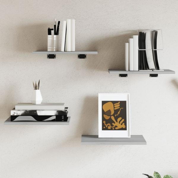 ARDEBO.de - Wandregale 4 Stk. Grau Sonoma 40x30x1,5 cm Holzwerkstoff