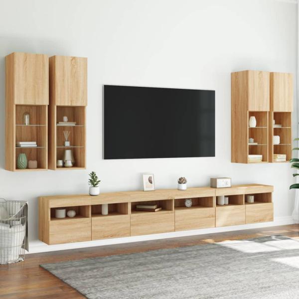 7-tlg. TV-Wohnwand mit LED-Leuchten Sonoma-Eiche