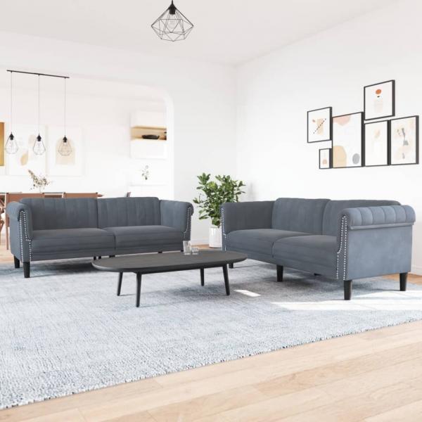 ARDEBO.de - 2-tlg. Sofagarnitur Dunkelgrau Samt
