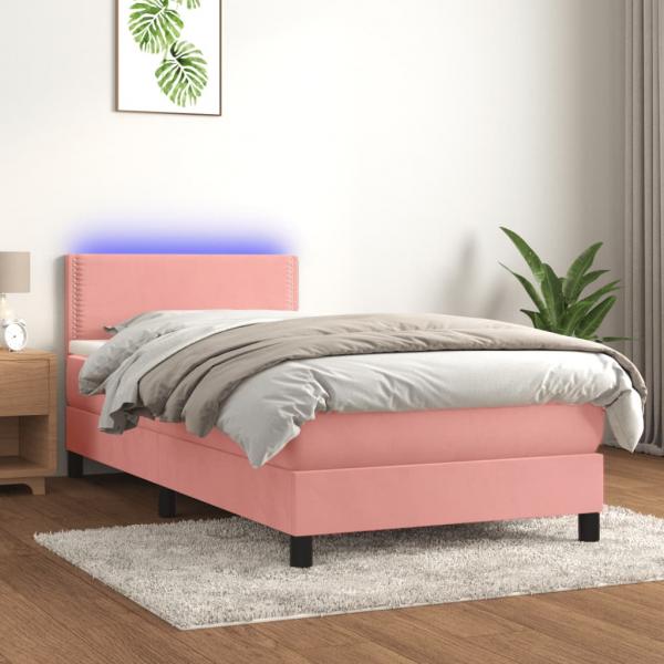 ARDEBO.de - Boxspringbett mit Matratze & LED Rosa 80x200 cm Samt
