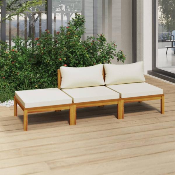 ARDEBO.de - 3-tlg. Garten-Lounge-Set mit Creme Kissen Massivholz Akazie