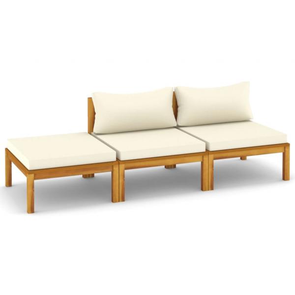 3-tlg. Garten-Lounge-Set mit Creme Kissen Massivholz Akazie