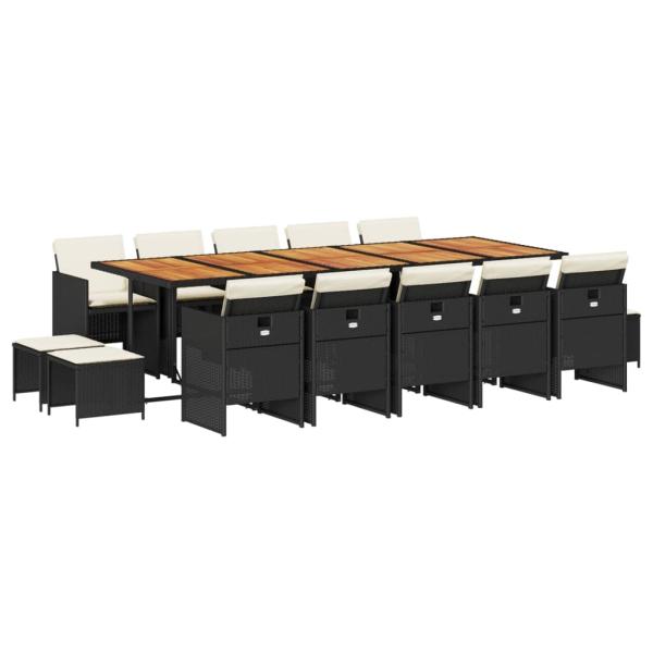15-tlg. Garten-Essgruppe mit Kissen Schwarz Poly Rattan
