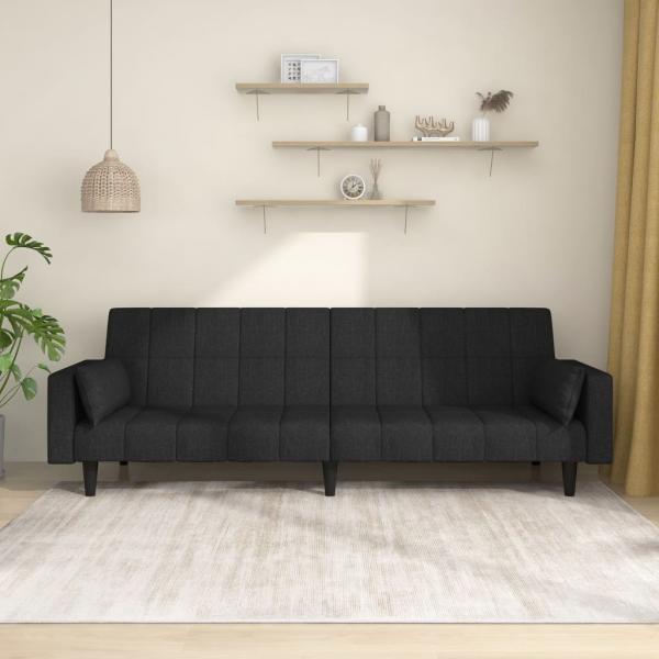 ARDEBO.de - Schlafsofa 2-Sitzer mit 2 Kissen Schwarz Stoff