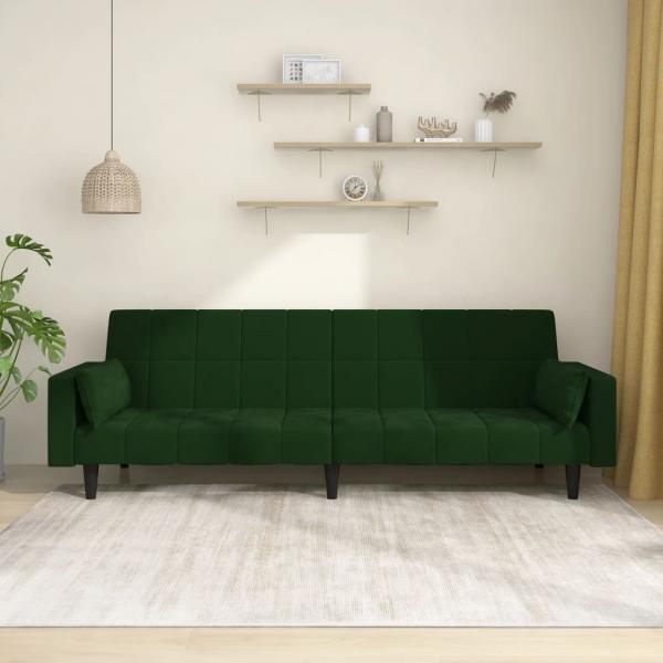 ARDEBO.de - Schlafsofa 2-Sitzer mit 2 Kissen Dunkelgrün Samt