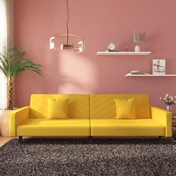 ARDEBO.de - Schlafsofa 2-Sitzer mit 2 Kissen Gelb Samt