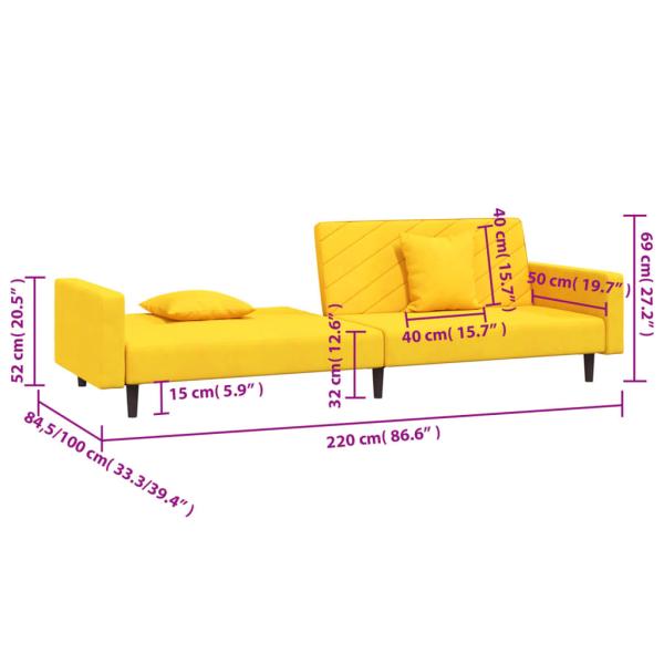 Schlafsofa 2-Sitzer mit 2 Kissen Gelb Samt