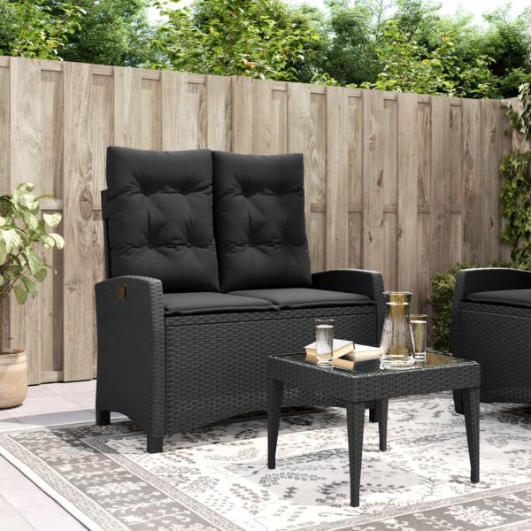ARDEBO.de - Gartenbank Verstellbar mit Kissen Schwarz Poly Rattan