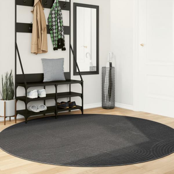 ARDEBO.de - Teppich IZA Kurzflor Skandi-Stil Anthrazit Ø 200 cm