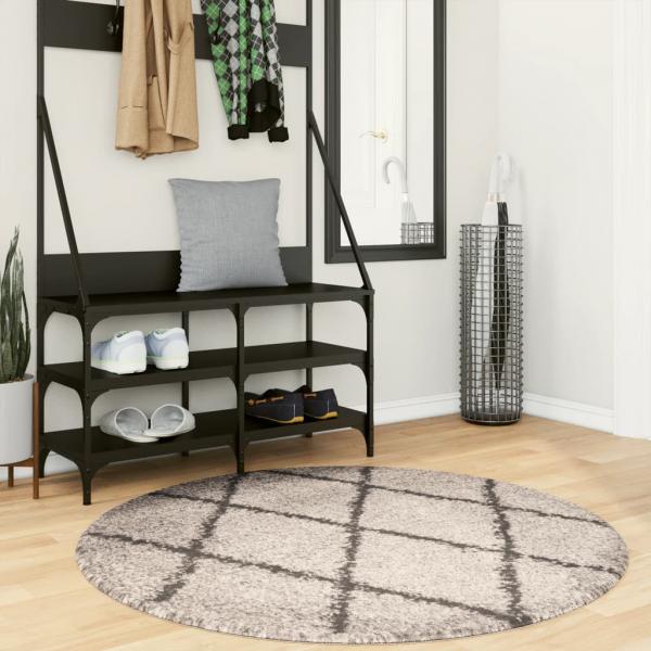 ARDEBO.de - Shaggy-Teppich PAMPLONA Hochflor Modern Beige Anthrazit Ø 120cm