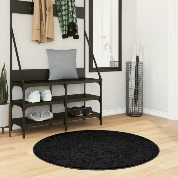 ARDEBO.de - Shaggy-Teppich PAMPLONA Hochflor Modern Schwarz Ø 100 cm