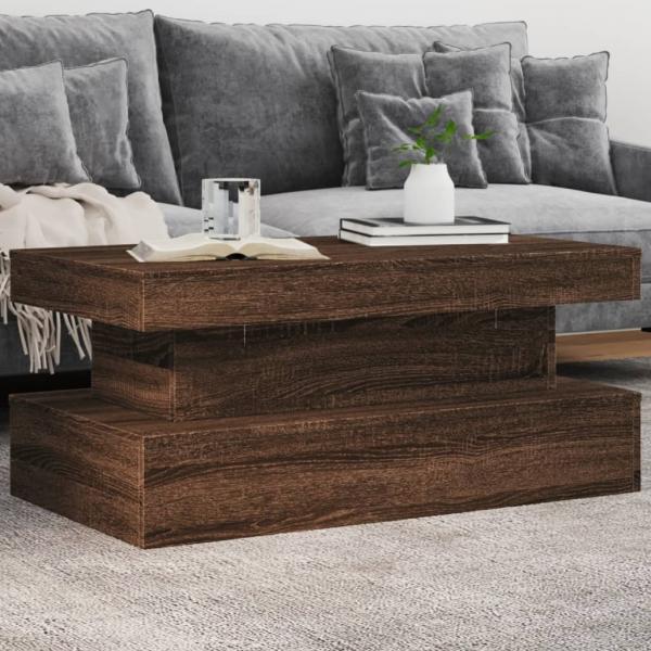 ARDEBO.de - Couchtisch mit LED-Leuchten Braun Eichen-Optik 90x50x40 cm
