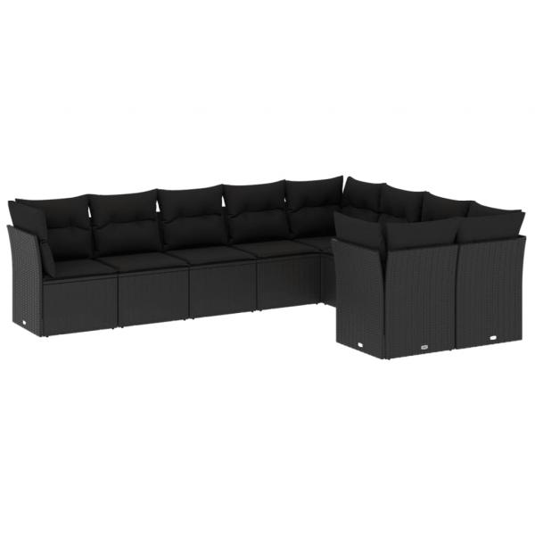 9-tlg. Garten-Sofagarnitur mit Kissen Schwarz Poly Rattan