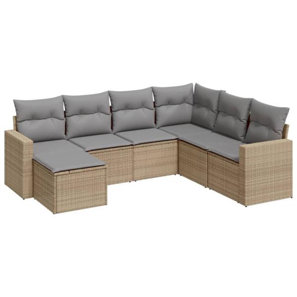 ARDEBO.de - 7-tlg. Garten-Sofagarnitur mit Kissen Beige Poly Rattan