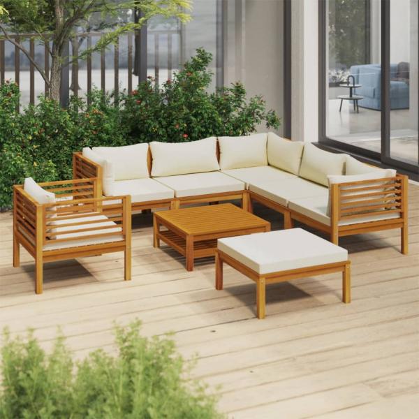 ARDEBO.de - 8-tlg. Garten-Lounge-Set mit Creme Kissen Massivholz Akazie