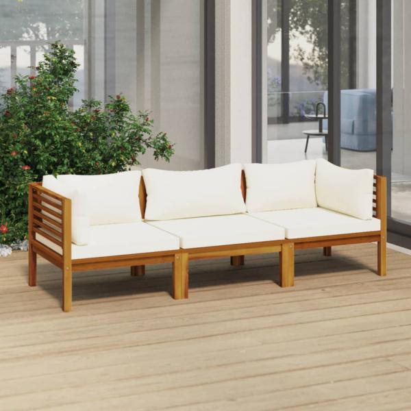 ARDEBO.de - 3-Sitzer-Gartensofa mit Creme Kissen Massivholz Akazie