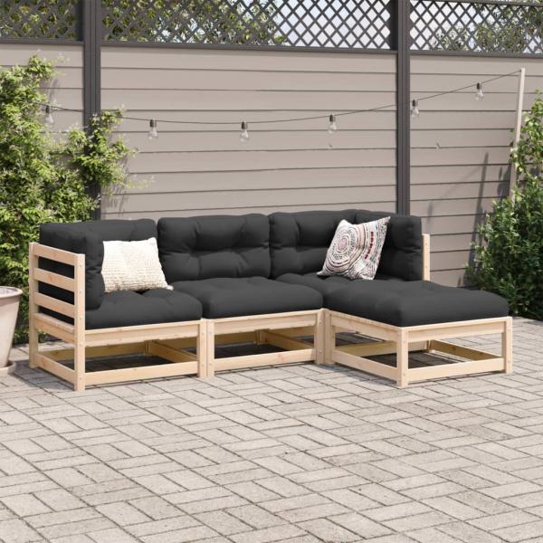 4-tlg. Garten-Sofagarnitur Massivholz Kiefer