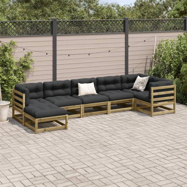7-tlg. Garten-Sofagarnitur mit Kissen Kiefernholz Imprägniert