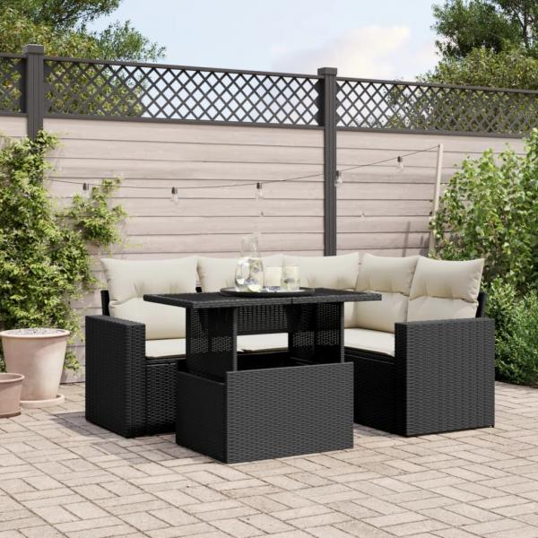 ARDEBO.de - 5-tlg. Garten-Sofagarnitur mit Kissen Schwarz Poly Rattan