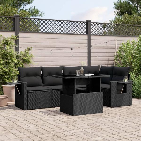 ARDEBO.de - 6-tlg. Garten-Sofagarnitur mit Kissen Schwarz Poly Rattan