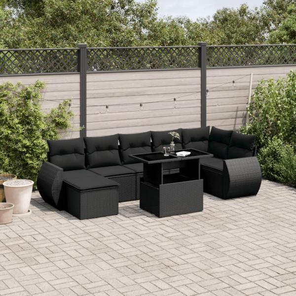 ARDEBO.de - 8-tlg. Garten-Sofagarnitur mit Kissen Schwarz Poly Rattan