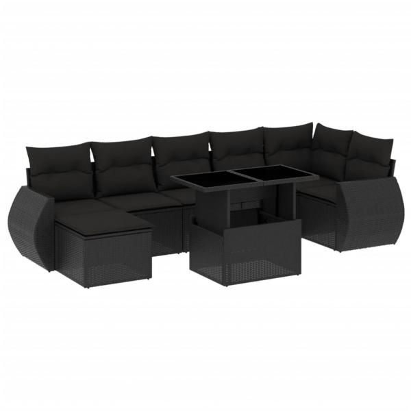8-tlg. Garten-Sofagarnitur mit Kissen Schwarz Poly Rattan