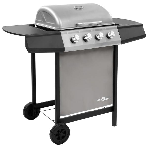 ARDEBO.de - Gasgrill mit 4 Flammen Schwarz und Silbern