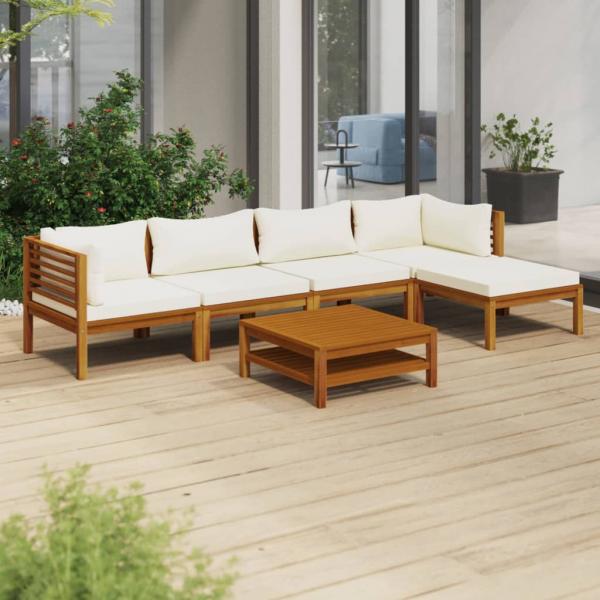 ARDEBO.de - 6-tlg. Garten-Lounge-Set mit Creme Kissen Massivholz Akazie