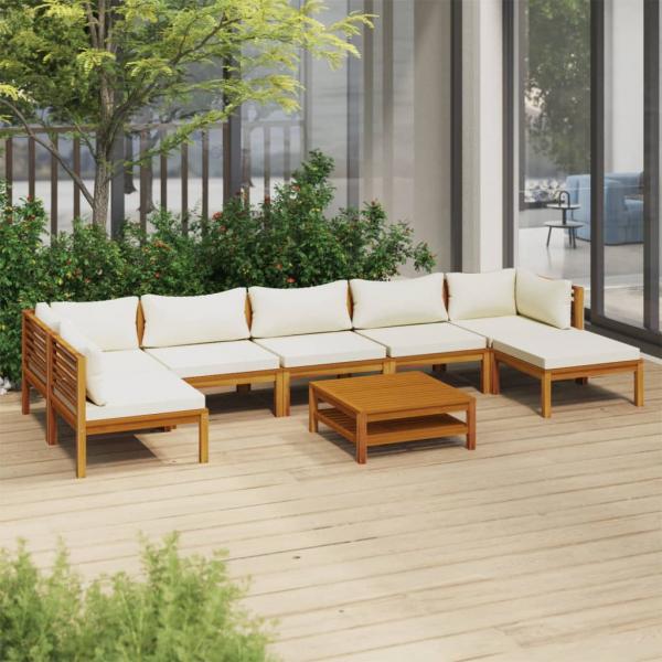 ARDEBO.de - 8-tlg. Garten-Lounge-Set mit Creme Kissen Massivholz Akazie