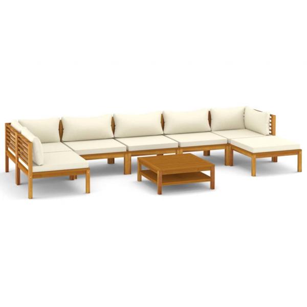 8-tlg. Garten-Lounge-Set mit Creme Kissen Massivholz Akazie