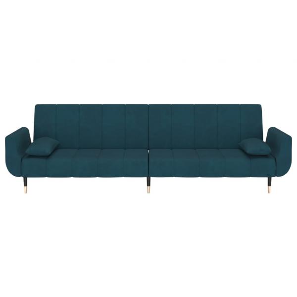 Schlafsofa 2-Sitzer mit 2 Kissen Blau Samt