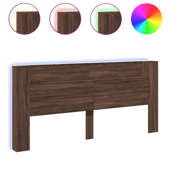 LED-Kopfteil mit Ablage Braun Eichen-Optik 220x16,5x103,5 cm