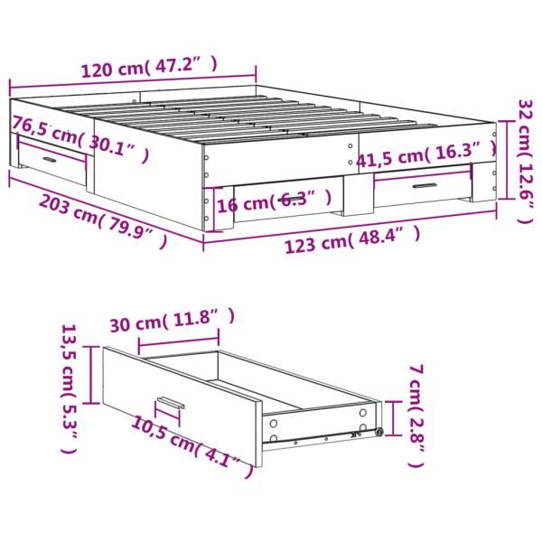 Bettgestell mit Schubladen Sonoma-Eiche 120x200cm Holzwerkstoff