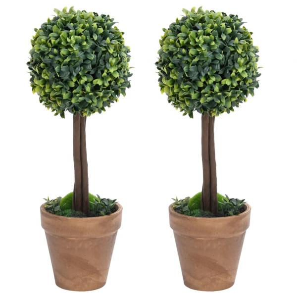ARDEBO.de - Künstliche Buchsbäume 2 Stk. mit Topf Kugelform Grün 33 cm