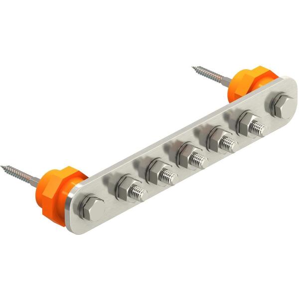 ARDEBO.de OBO Bettermann 1802/5-VA Potentialausgleichsschiene, Big Bar/5 Anschlüsse, 5xM10, Edelstahl rostfrei (5015854)