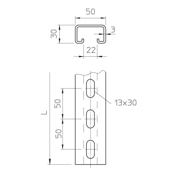 OBO Bettermann MS5030P2000FT Profilschiene, gelocht, 2000x50x30mm, Stahl, tauchfeuerverzinkt (1121464)